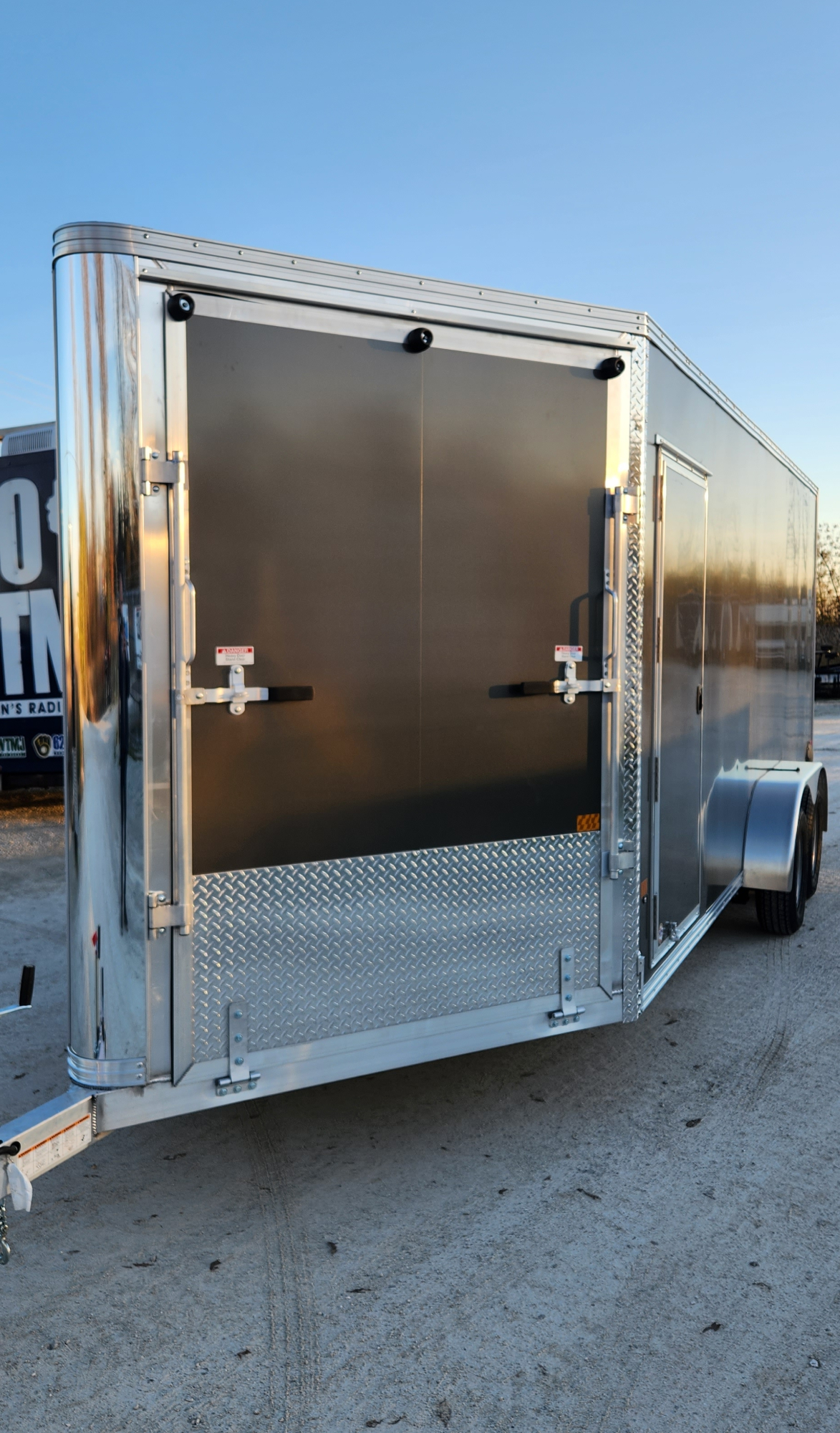 2024 Stealth 7 x 18 Tandem Axle All Aluminum 3 Place Snowmobile Trailer with 9 Inch Extra Height and White Vinyl Walls- Charcoal